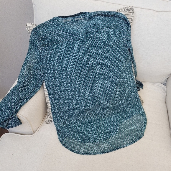 NEW I Heart Ronson Long Sleeve Sheer Blouse XS Teal - Picture 4 of 4